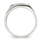 Sterling Silver Black Enameled and CZ Mens Ring