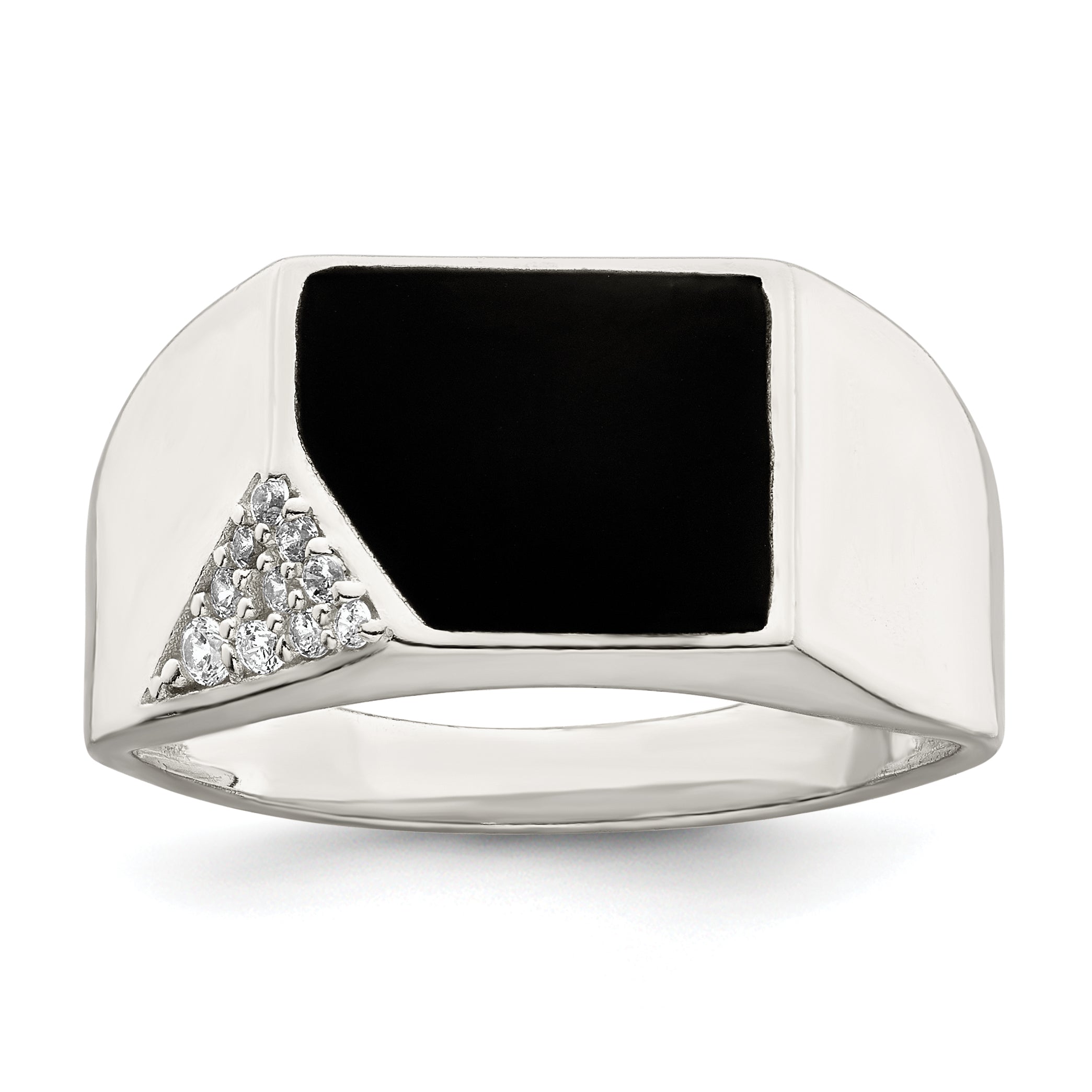 Sterling Silver Black Enameled and CZ Mens Ring Main image