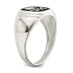 Sterling Silver Black Enameled Mens Skull and Crossbones Ring