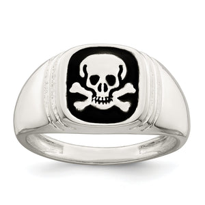 Sterling Silver Black Enameled Mens Skull and Crossbones Ring, Size 9–11 - Sophia Jewelers