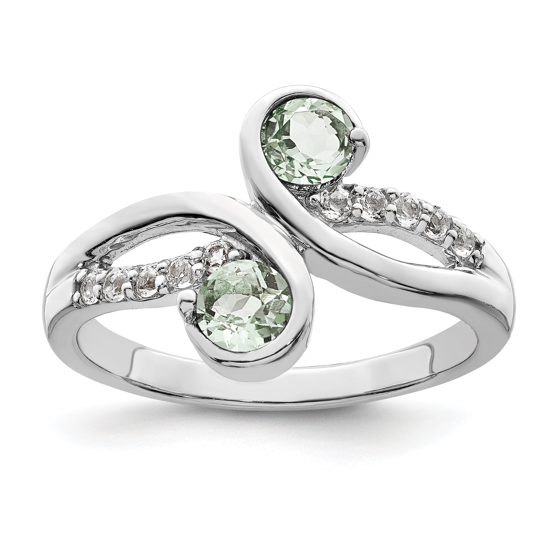 SS Rhod-plated .6t.w. Green Quartz & White Topaz Swirl Ring Main image