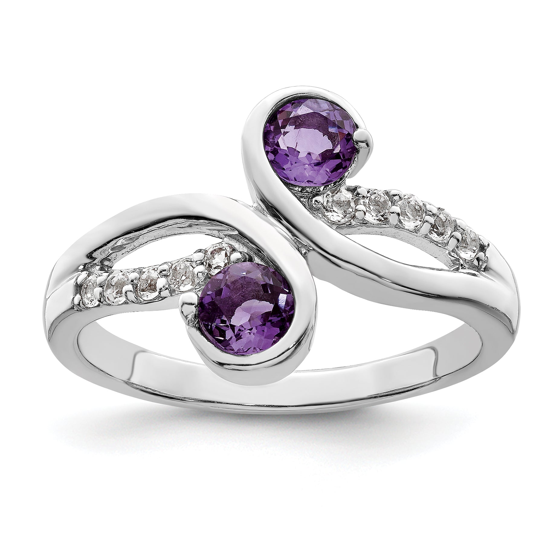 SterlingSilver Rhod-plated .6t.w. Amethyst & White Topaz Swirl Ring Main image