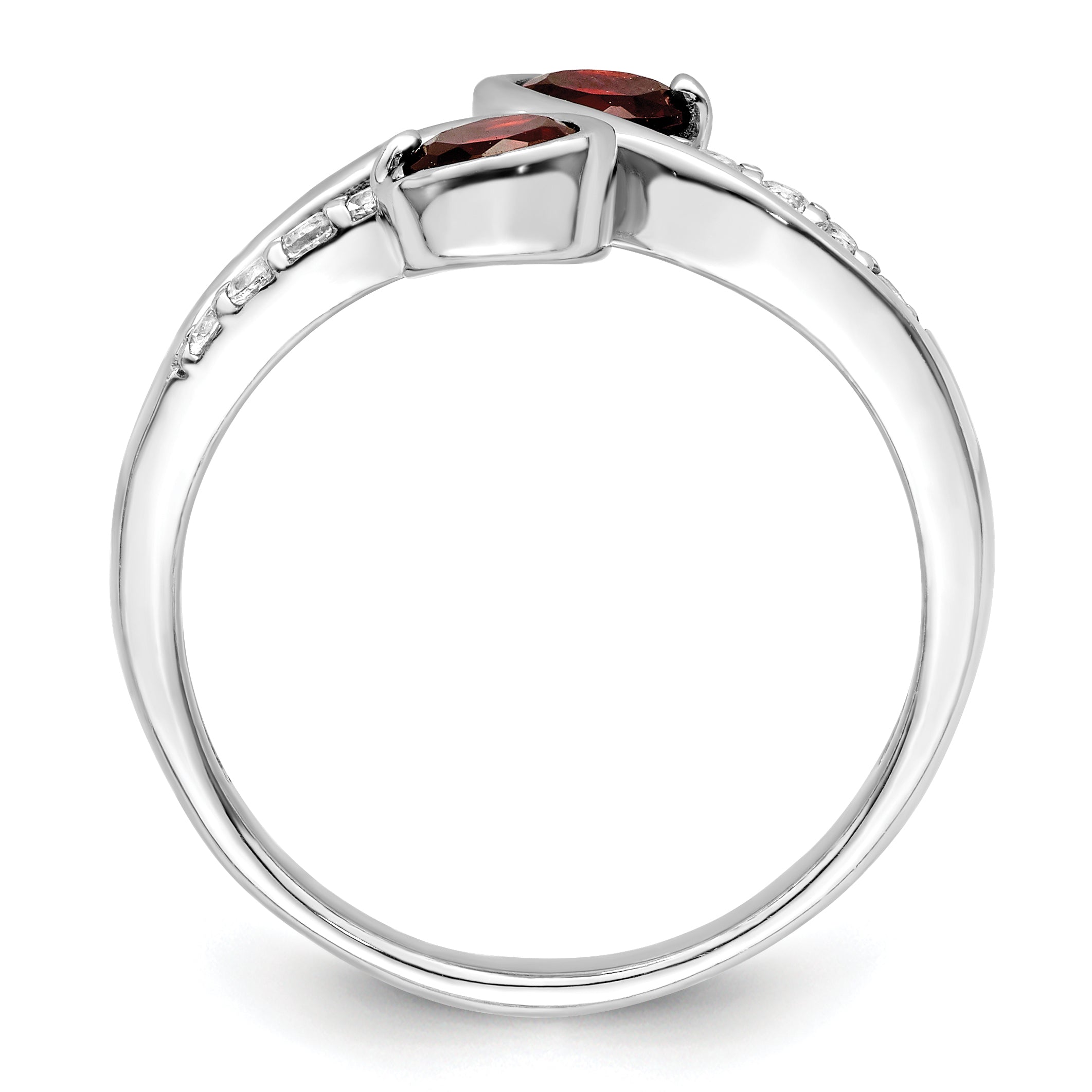 Sterling Silver Rhod-plated .8t.w. Garnet & White Topaz Swirl Ring Secondary image