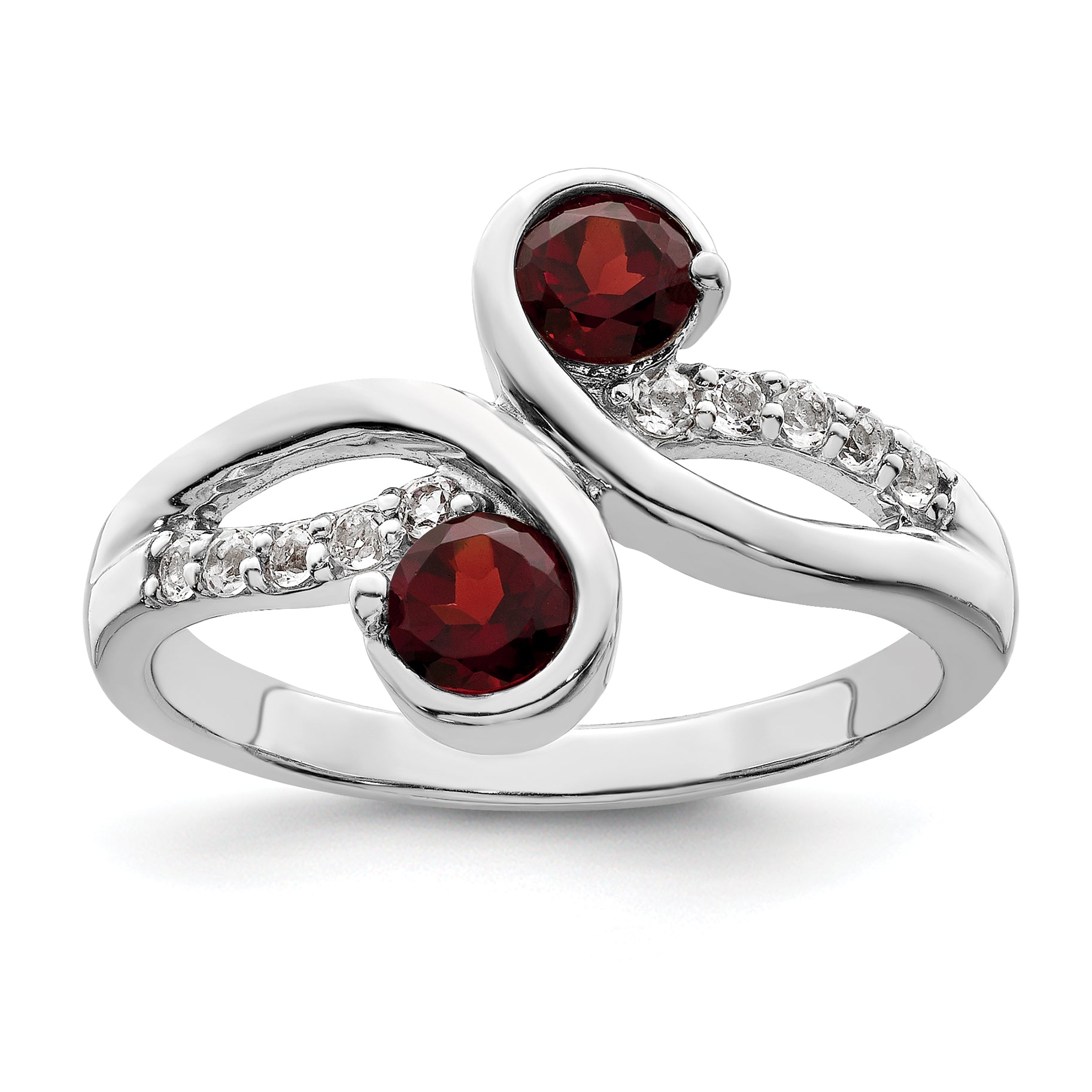 Sterling Silver Rhod-plated .8t.w. Garnet & White Topaz Swirl Ring Main image
