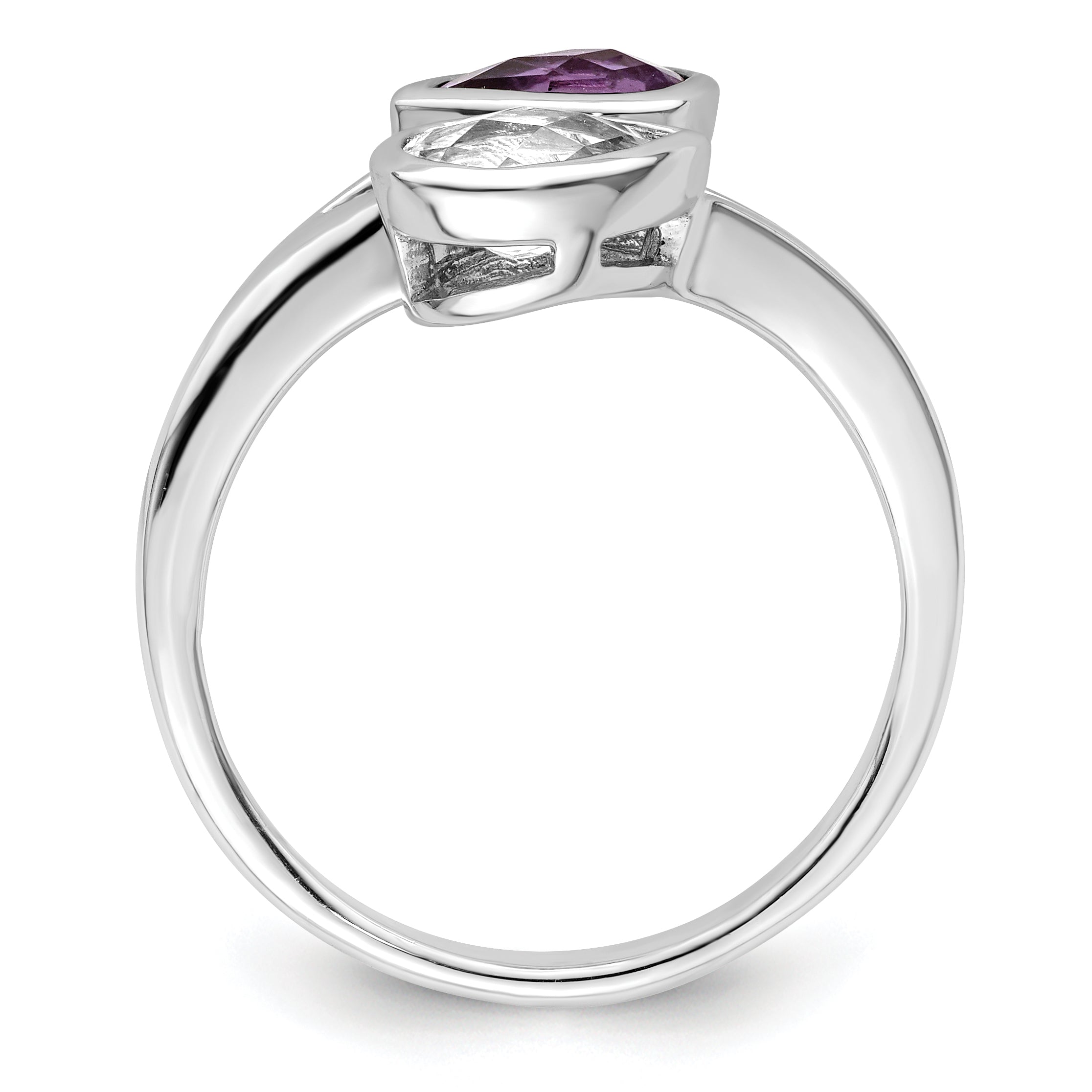 Sterling Silver Rhodium-plated Pear Shape Amethyst & White Topaz Ring Secondary image