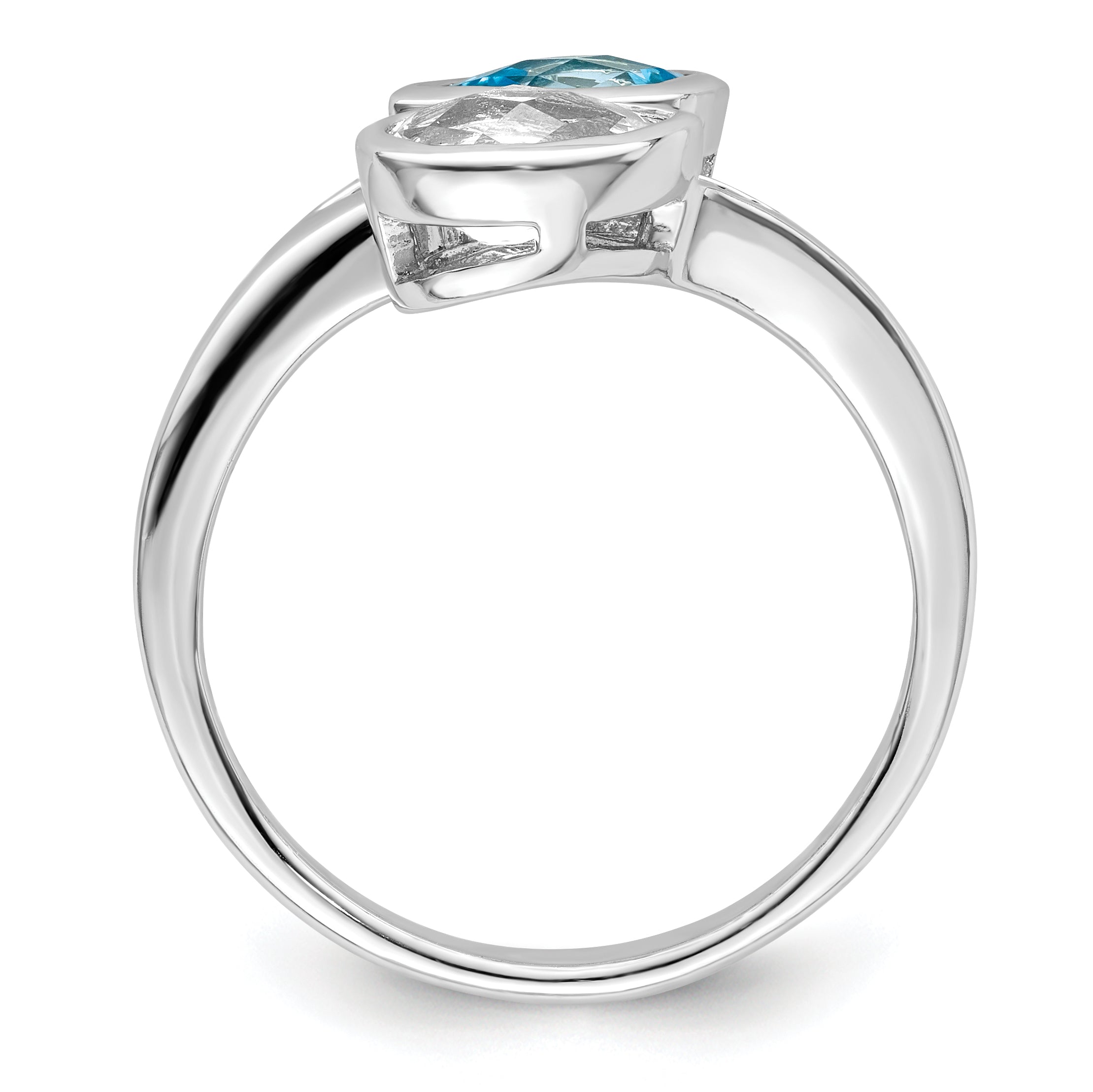 Sterling Silver Rhodium-plated Polished Blue & White Topaz ByPass Ring Secondary image