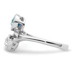 Sterling Silver Rhodium-plated Polished Blue & White Topaz ByPass Ring
