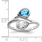 Sterling Silver Rhodium-plated Polished Blue & White Topaz ByPass Ring