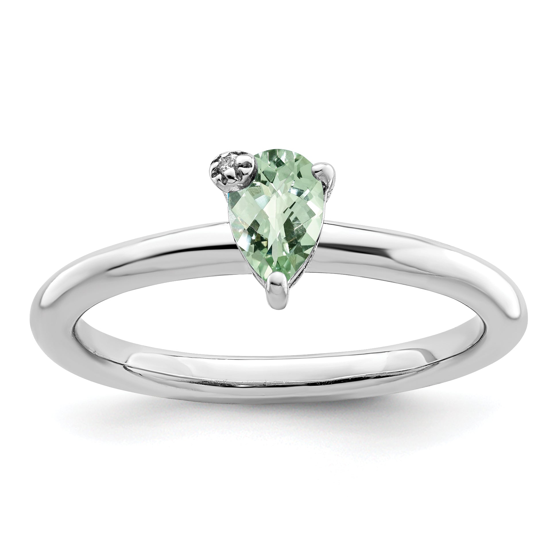 Sterling Silver Rhodium-plated Pear Green Quartz & White Topaz Ring Main image