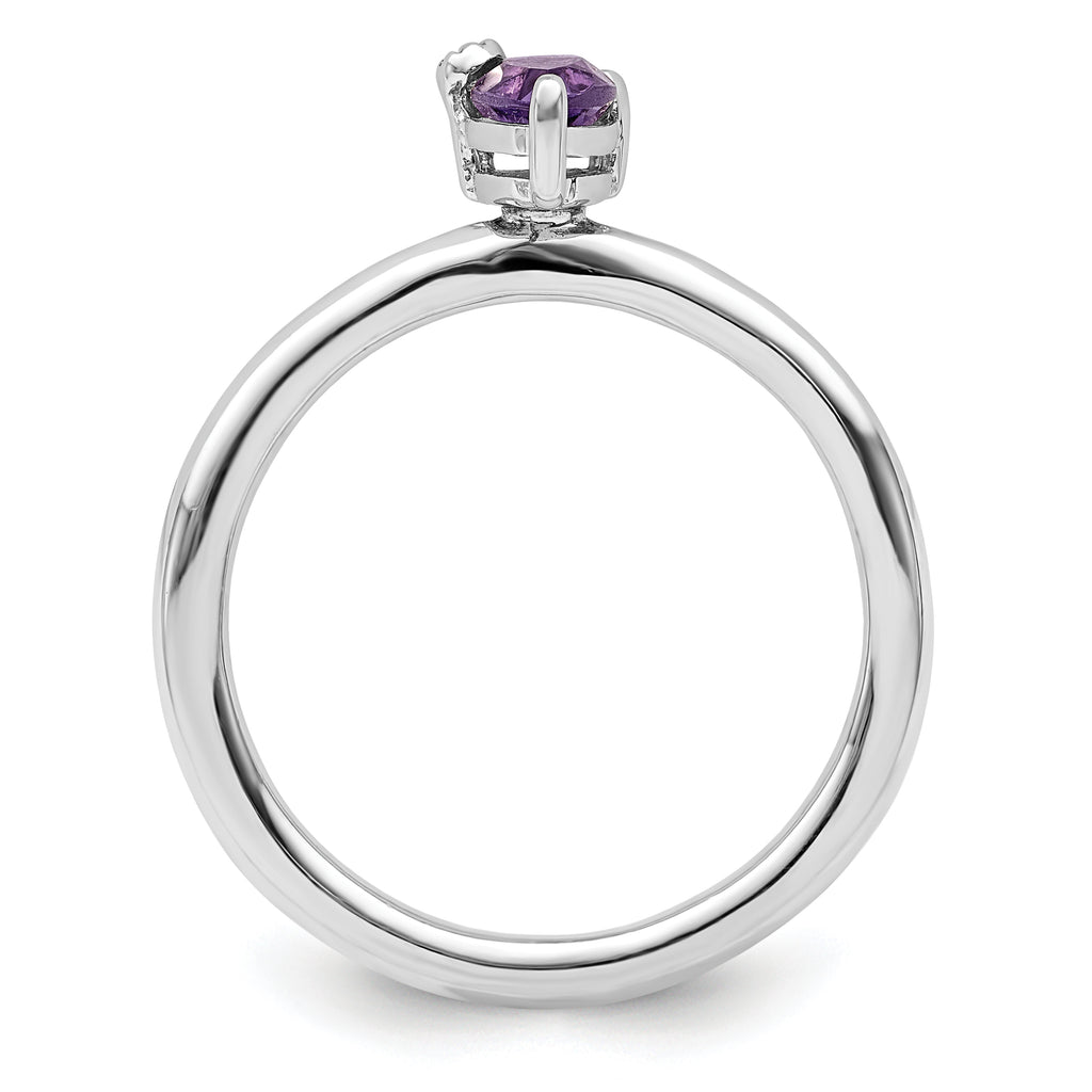Sterling Silver Rhodium-Plated Polished Pear Amethyst & White Topaz Ring