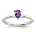 Sterling Silver Rhodium-Plated Polished Pear Amethyst & White Topaz Ring