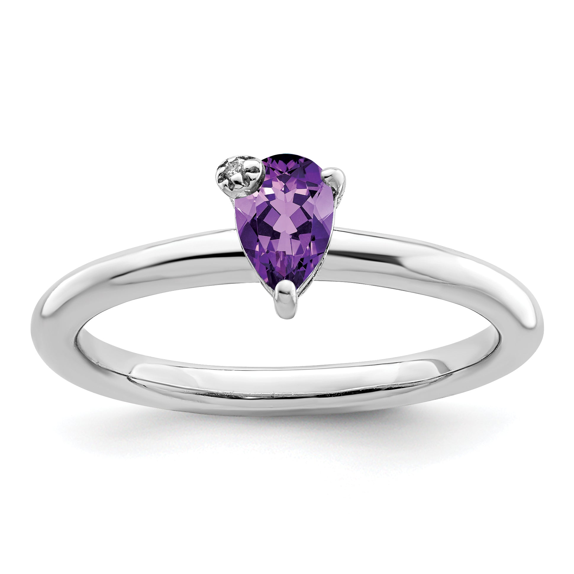 Sterling Silver Rhodium-Plated Polished Pear Amethyst & White Topaz Ring