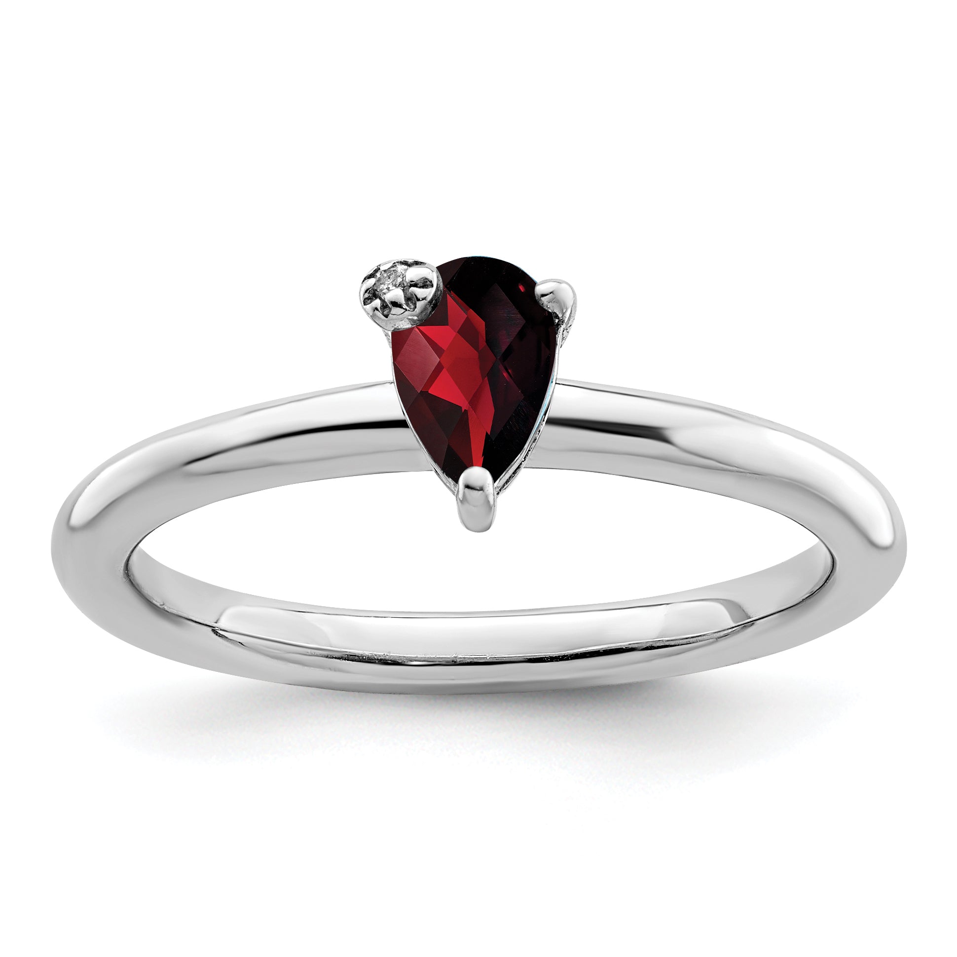 Sterling Silver Rhodium-plated Polished Pear Garnet & White Topaz Ring Main image