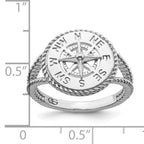 De-Ani Sterling Silver Rhodium-Plated Polished Compass with Rope Trim Ring