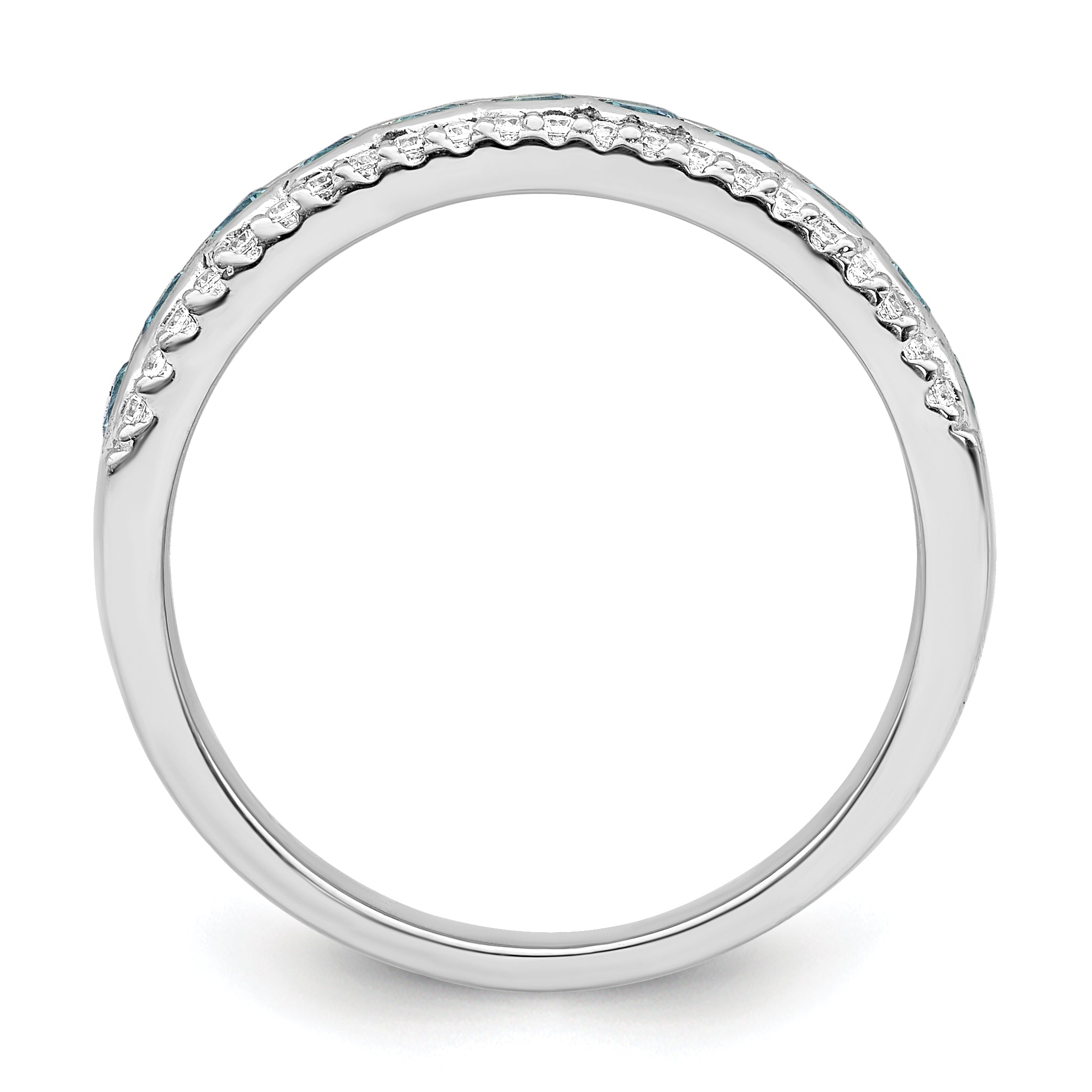 Sterling Silver Rhodium-Plated plated Aqua & White Cubic Zirconi Band Secondary image