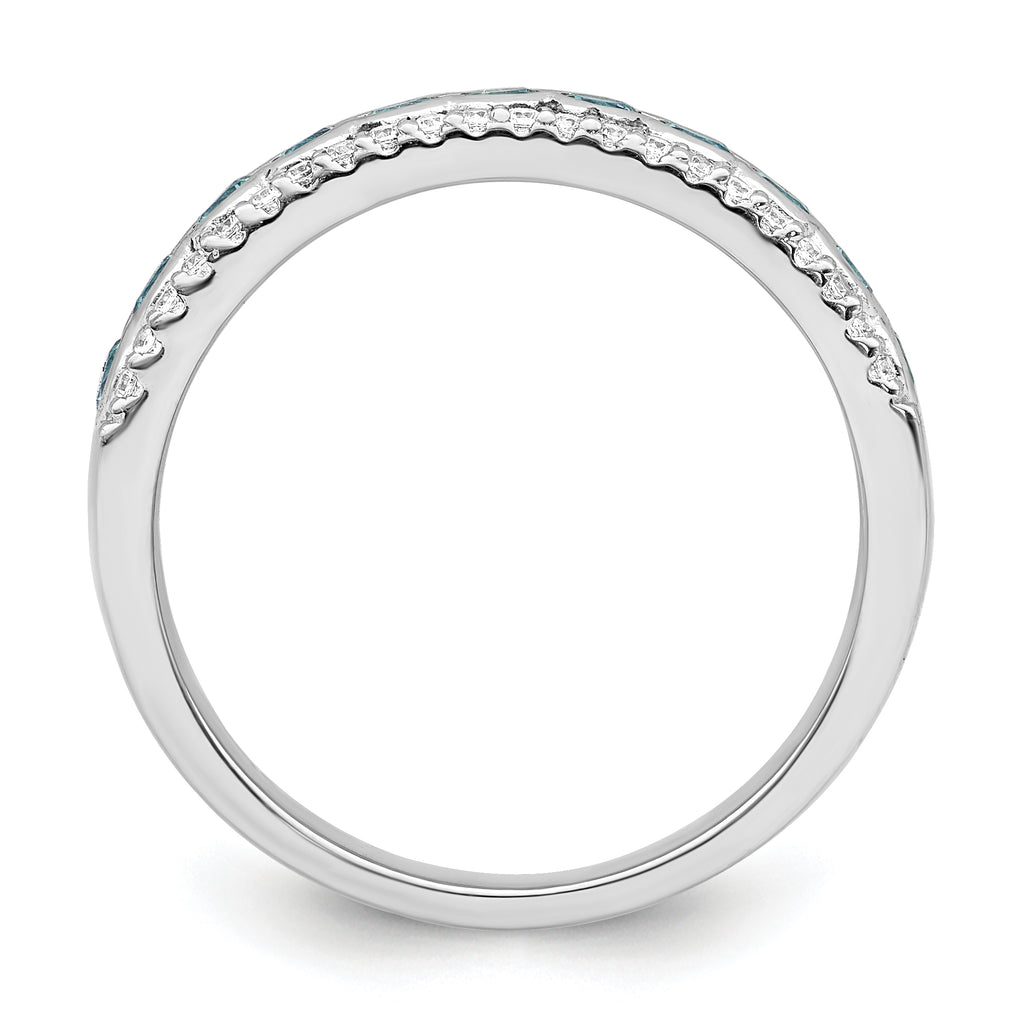 Sterling Silver Rhodium-Plated plated Aqua & White Cubic Zirconi Band