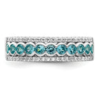 Sterling Silver Rhodium-Plated plated Aqua & White Cubic Zirconi Band