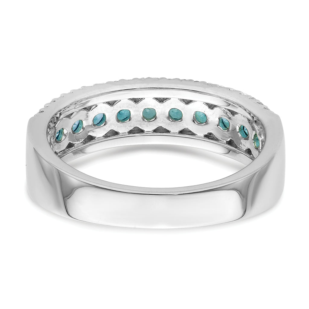 Sterling Silver Rhodium-Plated plated Aqua & White Cubic Zirconi Band