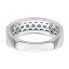 Sterling Silver Rhodium-Plated plated Aqua & White Cubic Zirconi Band