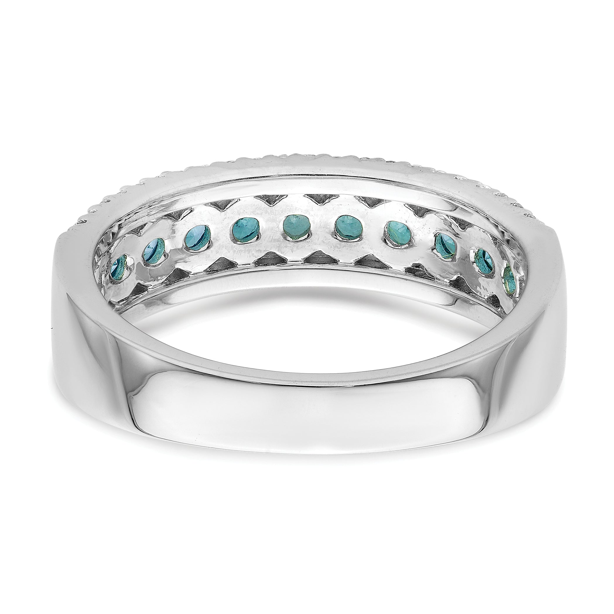 Sterling Silver Rhodium-Plated plated Aqua & White Cubic Zirconi Band