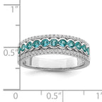 Sterling Silver Rhodium-Plated plated Aqua & White Cubic Zirconi Band