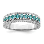 Sterling Silver Rhodium-Plated plated Aqua & White Cubic Zirconi Band
