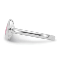 Sterling Silver Rhodium-plated Polished Pink Enamel Heart Children's Ring