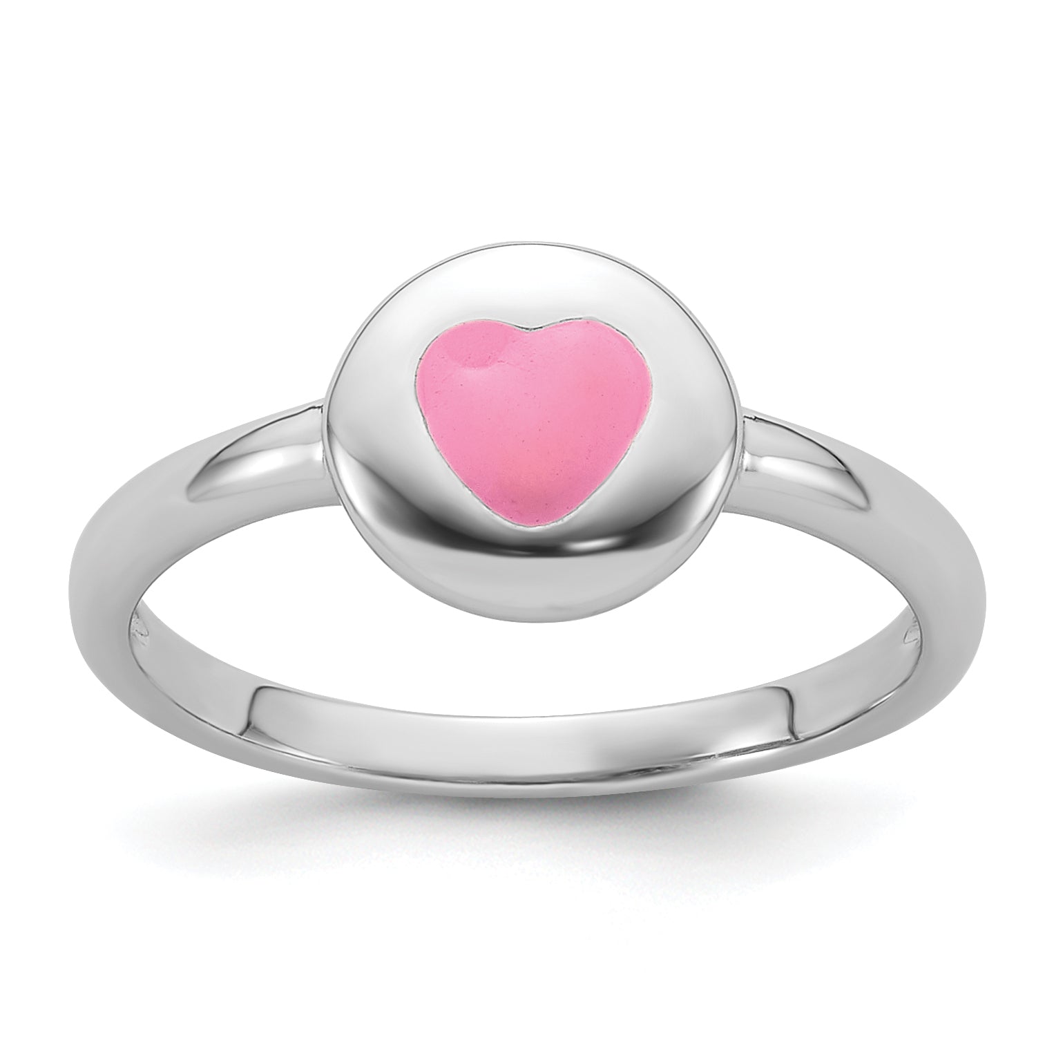 Sterling Silver Rhodium-plated Polished Pink Enamel Heart Children's Ring Main image