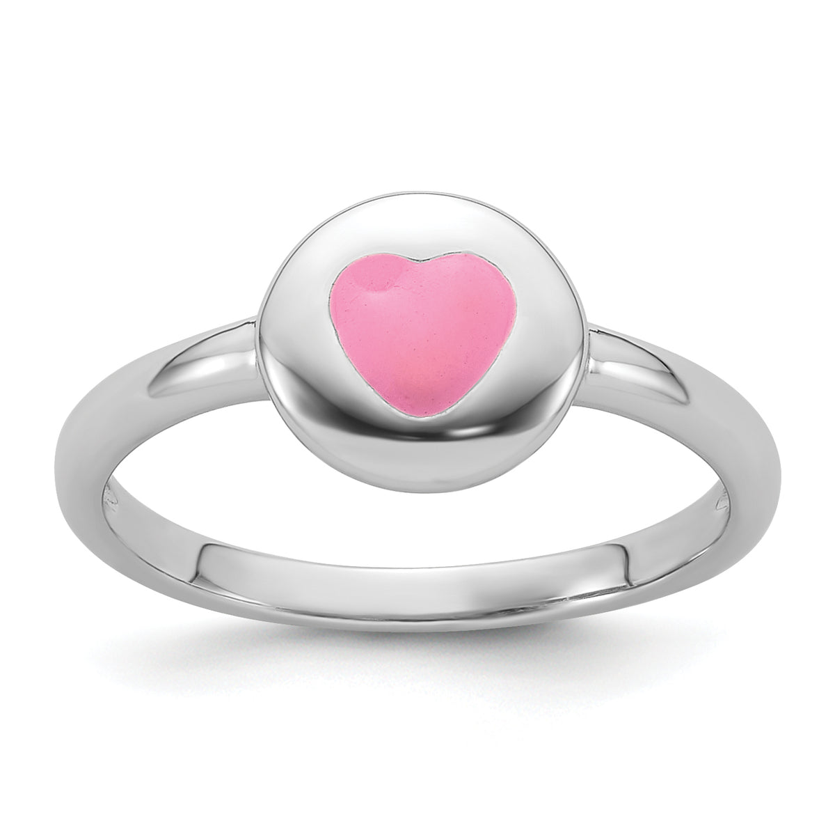 Sterling Silver Rhodium-plated Polished Pink Enamel Heart Children's Ring