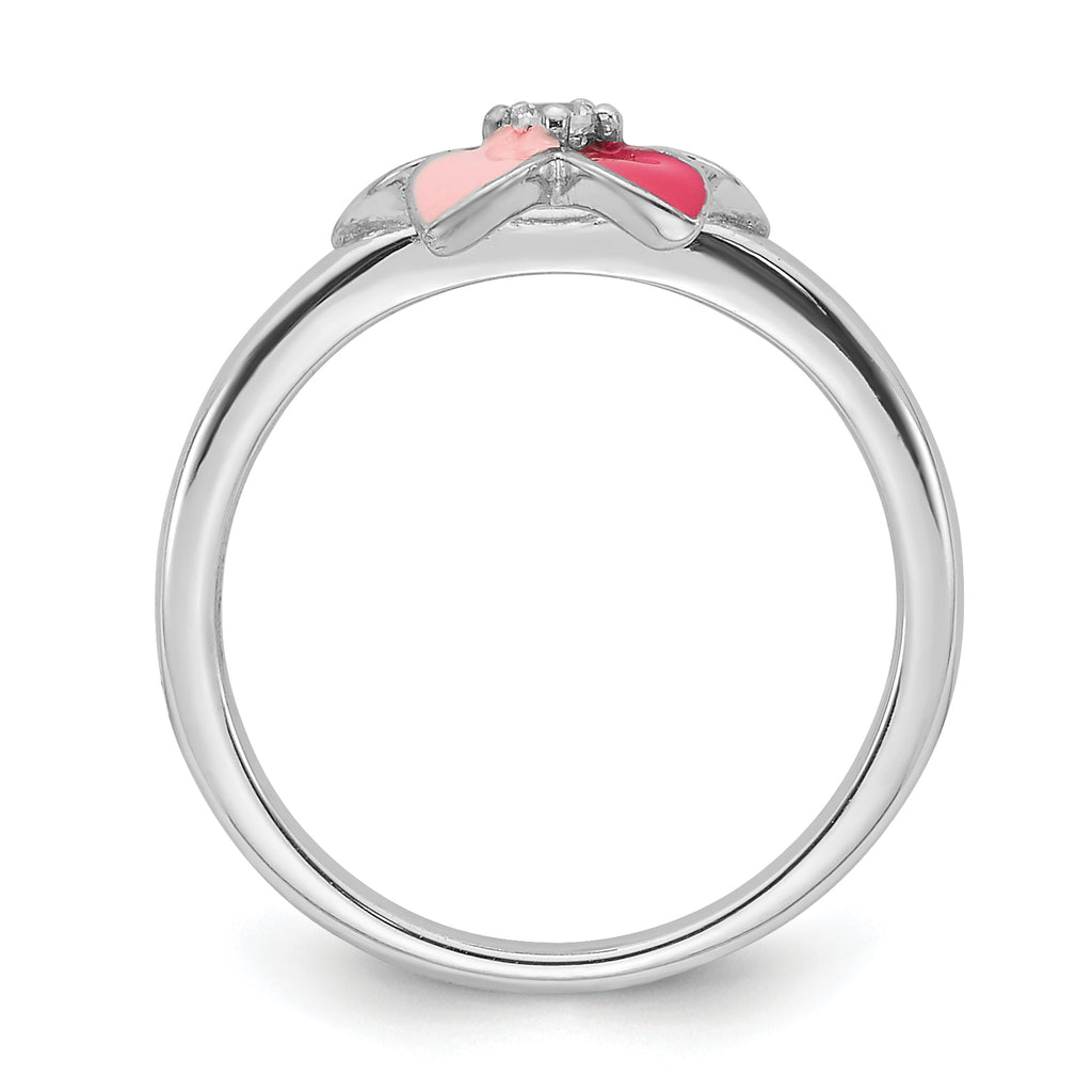Sterling Silver RH-plated Pink Enameled & CZ Flower Children's Ring