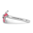 Sterling Silver RH-plated Pink Enameled & CZ Flower Children's Ring