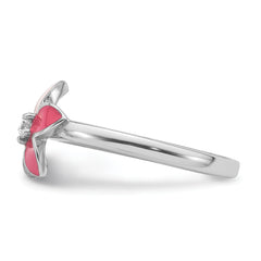 Sterling Silver RH-plated Pink Enameled & CZ Flower Children's Ring