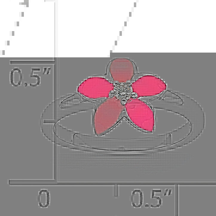 Sterling Silver RH-plated Pink Enameled & CZ Flower Children's Ring