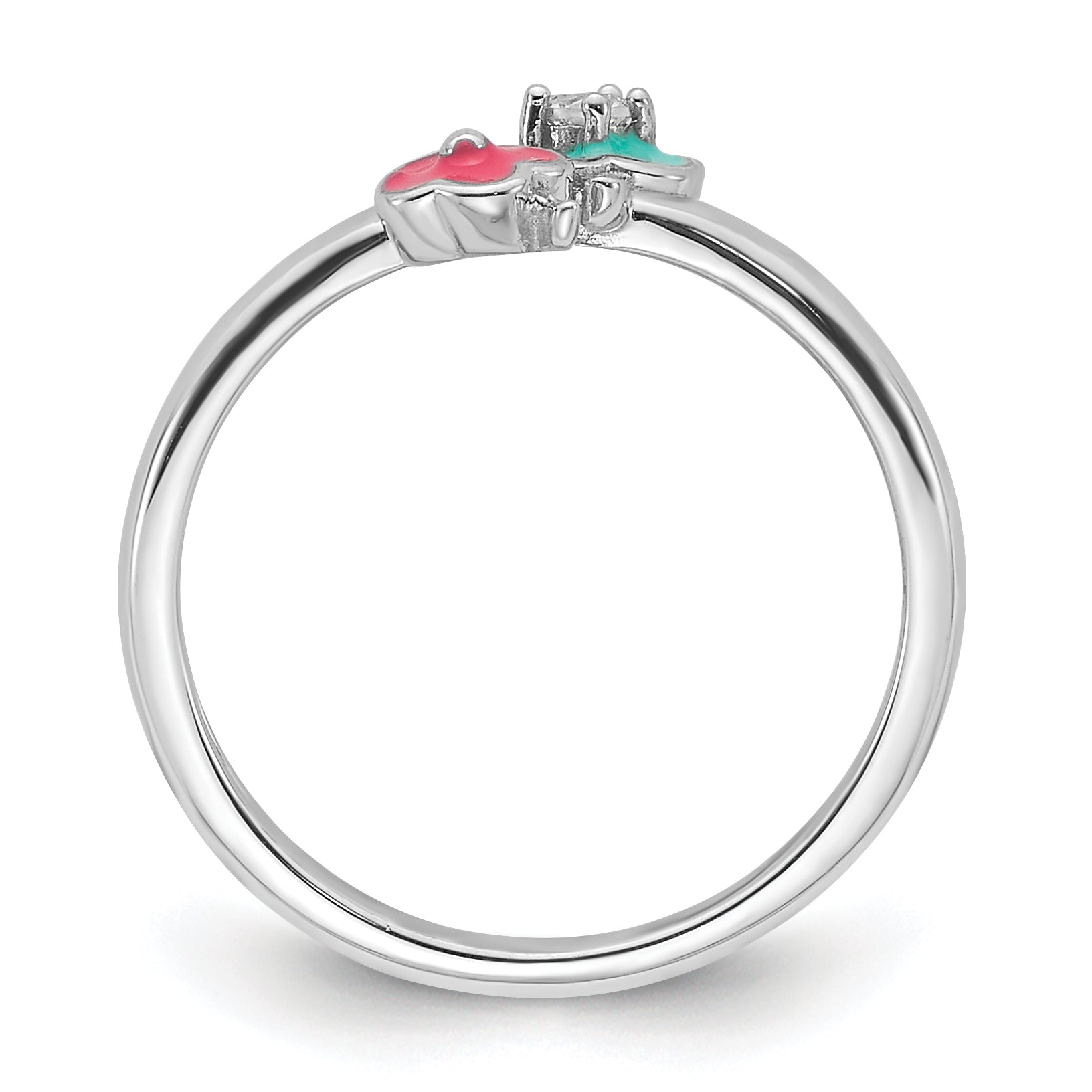 Sterling Silver RH-plated Blue/Pink Enameled & CZ Floral Children's Ring Secondary image
