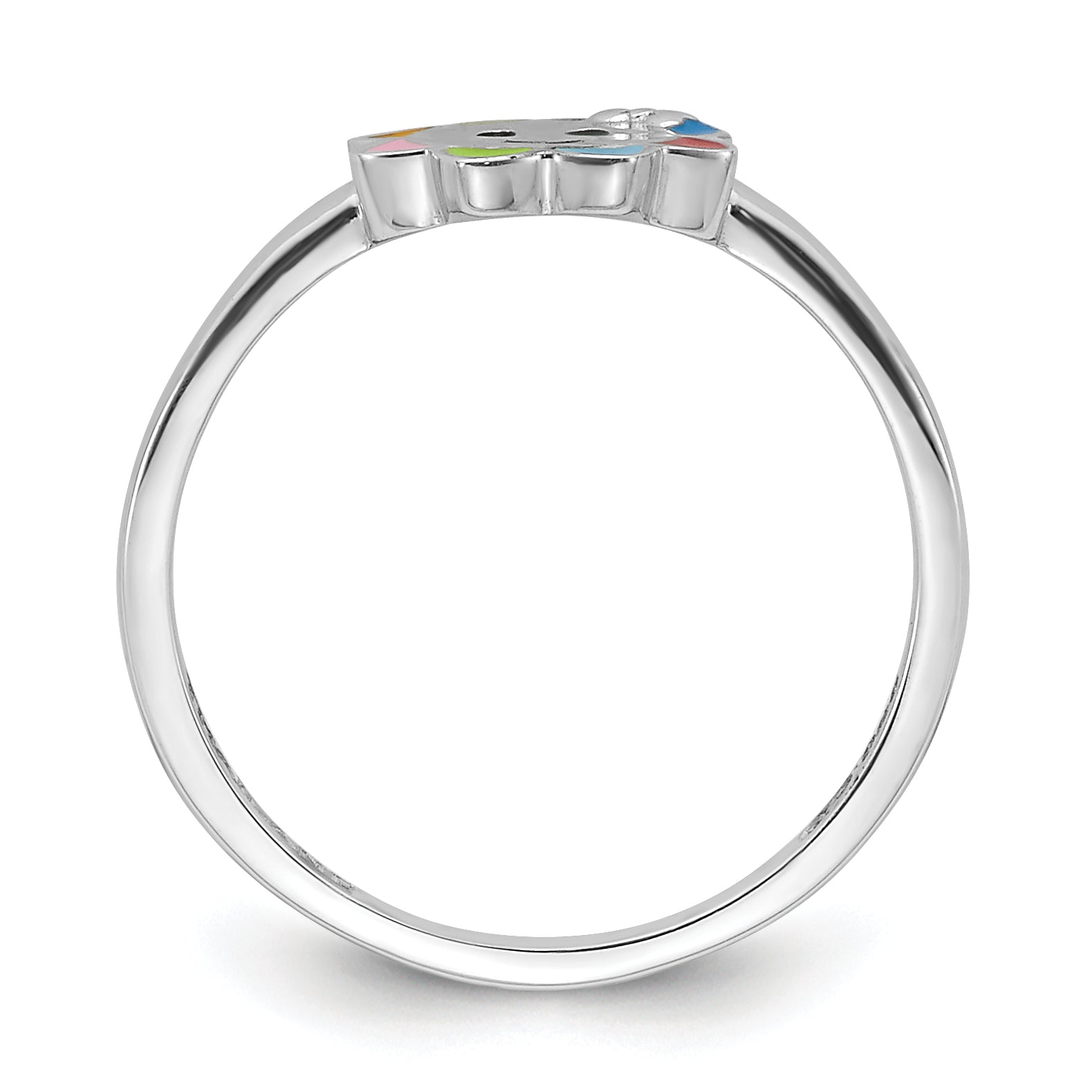 Sterling Silver RH-plated Multi-color Enameled Smiling Sun Children's Ring Secondary image