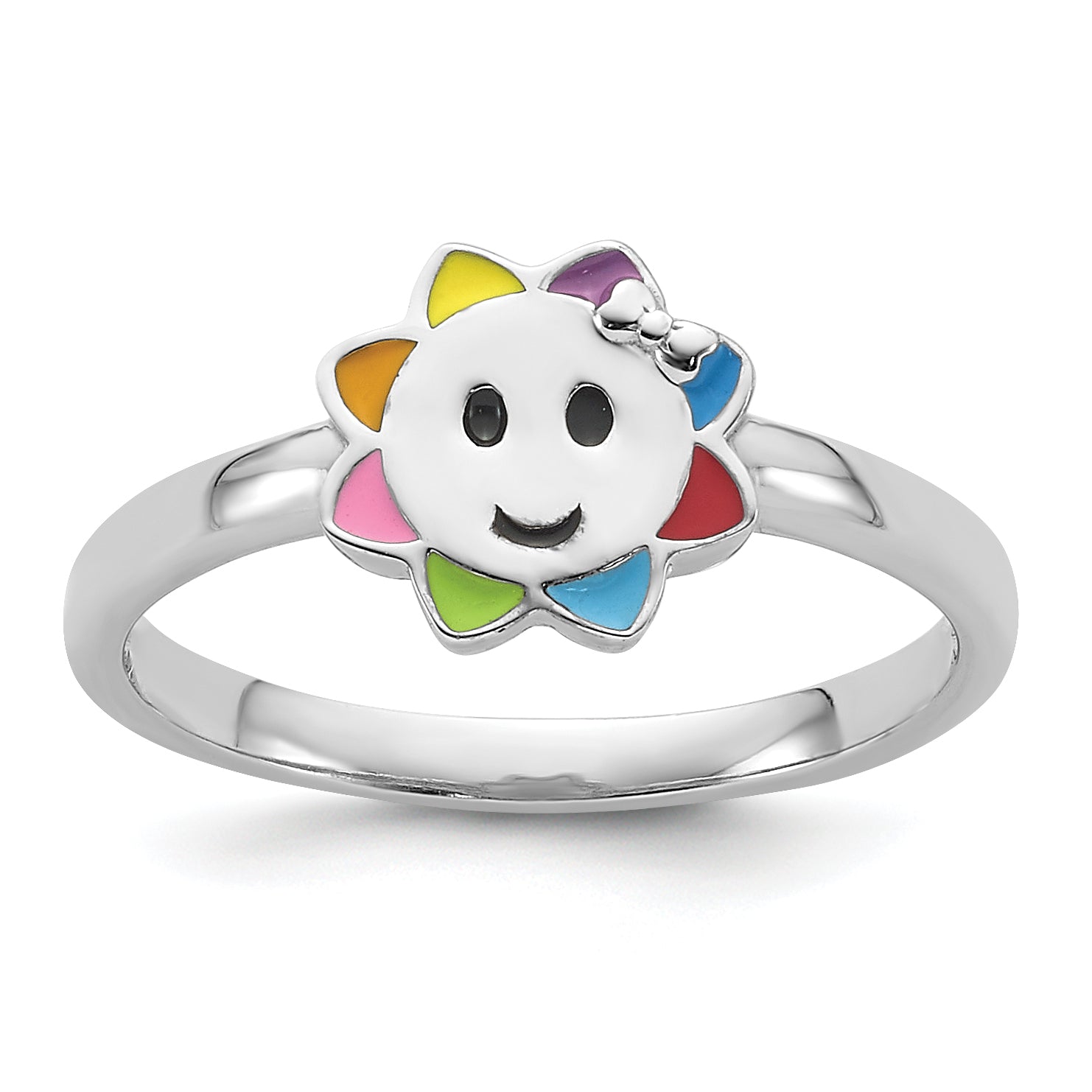 Sterling Silver RH-plated Multi-color Enameled Smiling Sun Children's Ring Main image