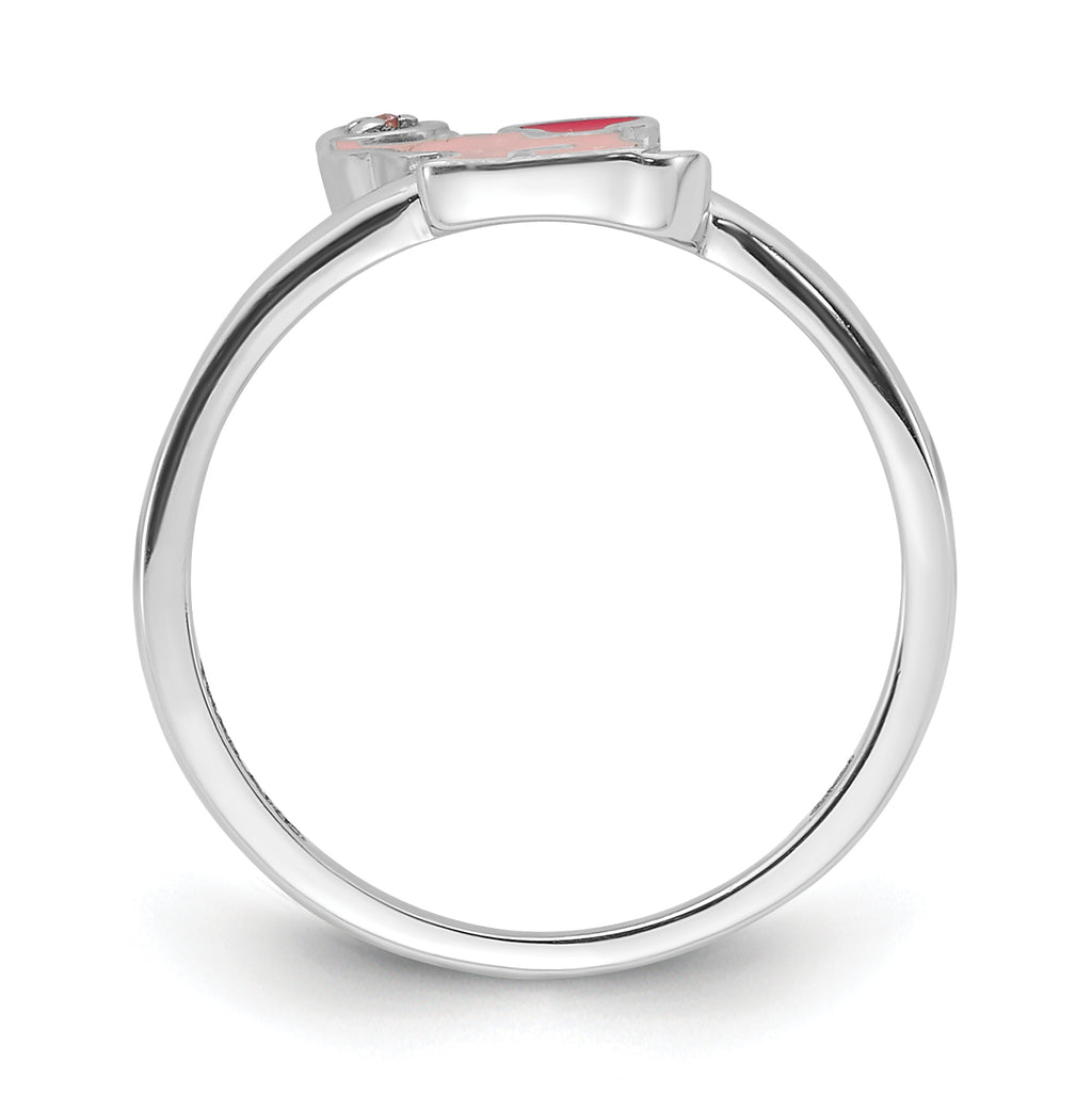 Sterling Silver Rhodium-plated Pink Enamel & CZ Elephant Children's Ring