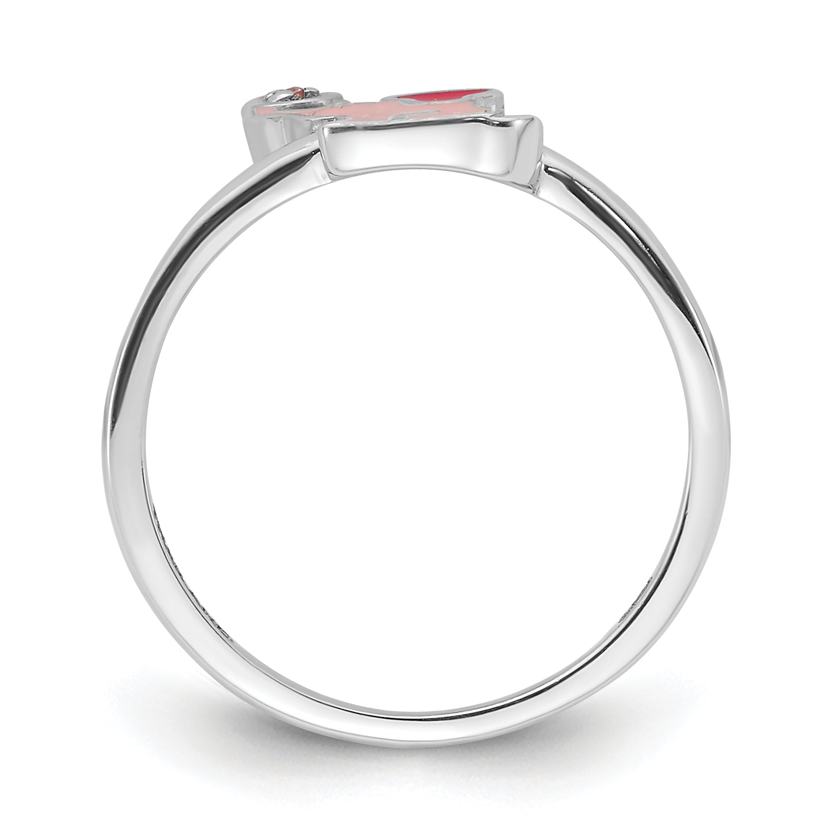 Sterling Silver Rhodium-plated Pink Enamel & CZ Elephant Children's Ring