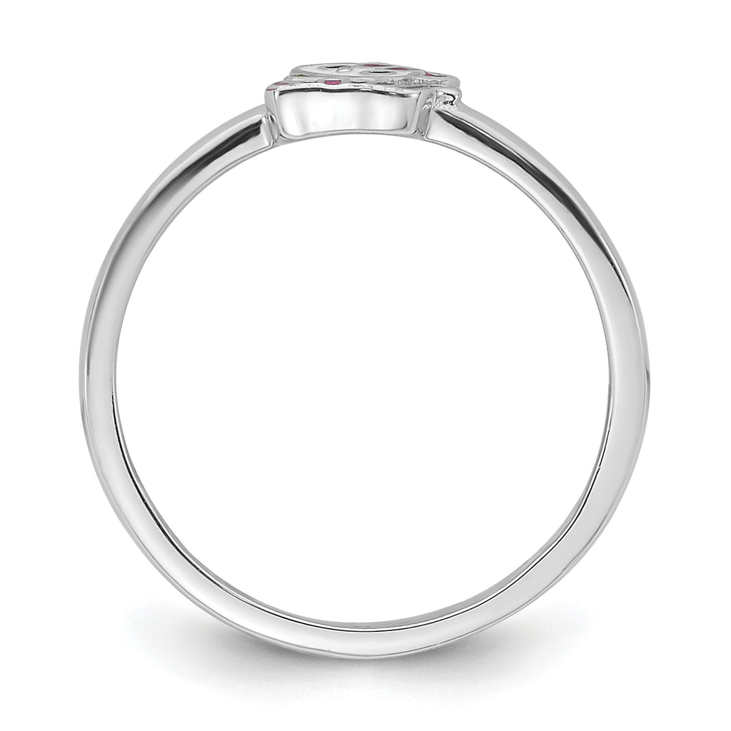 Sterling Silver Rhodium-plated Multi-color Enameled Cat Children's Ring