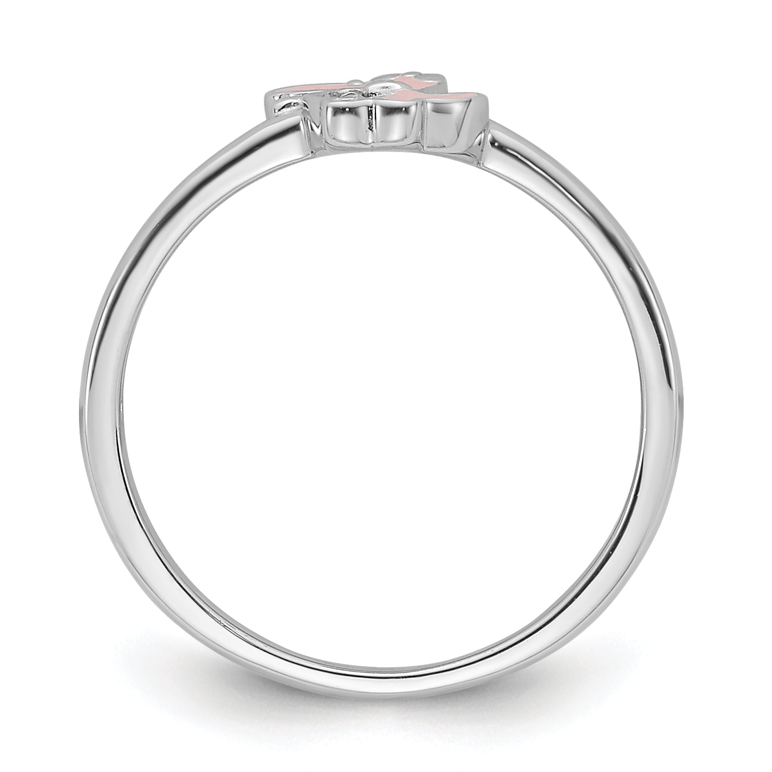 Sterling Silver Rhodium-plated Pink Enamel & CZ Dinosaur Children's Ring Secondary image