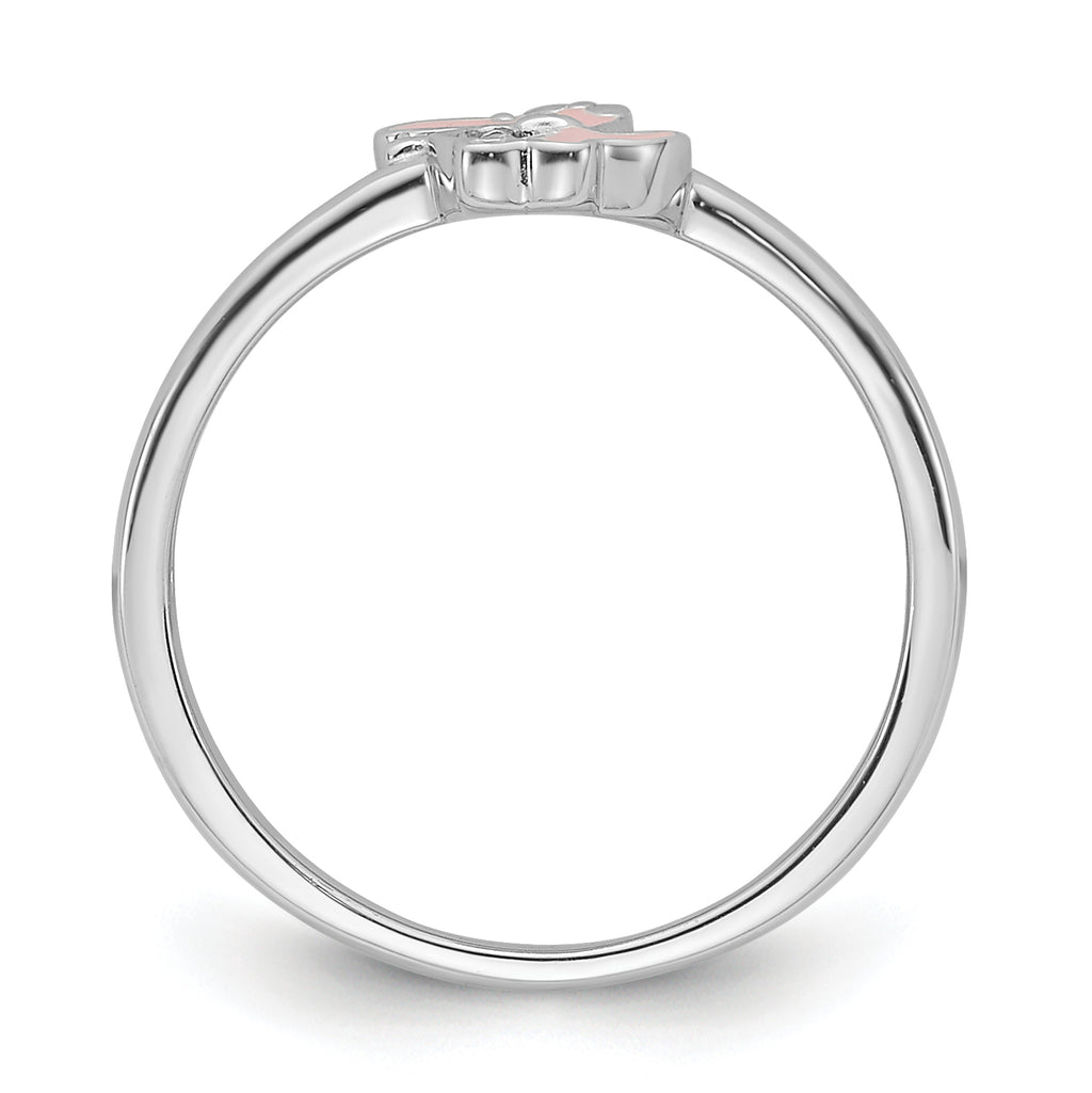 Sterling Silver Rhodium-plated Pink Enamel & CZ Dinosaur Children's Ring
