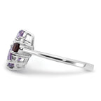 SS Rhodium Amethyst Pk Quartz Garnet and White Topaz Ring