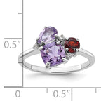 SS Rhodium Amethyst Pk Quartz Garnet and White Topaz Ring