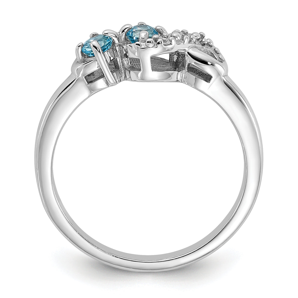 Sterling Silver Rhodium-Plated Light SwiSterling Silver Blue Topaz and Cubic Zirconi Swirl Ring
