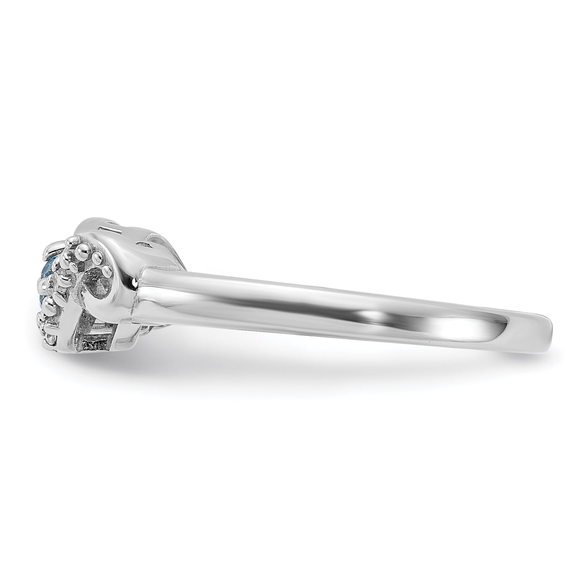 Sterling Silver Rhodium-plated Light Swiss Blue Topaz and CZ Swirl Ring