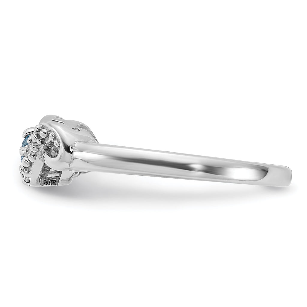 Sterling Silver Rhodium-Plated Light SwiSterling Silver Blue Topaz and Cubic Zirconi Swirl Ring
