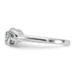 Sterling Silver Rhodium-plated Light Swiss Blue Topaz and CZ Swirl Ring