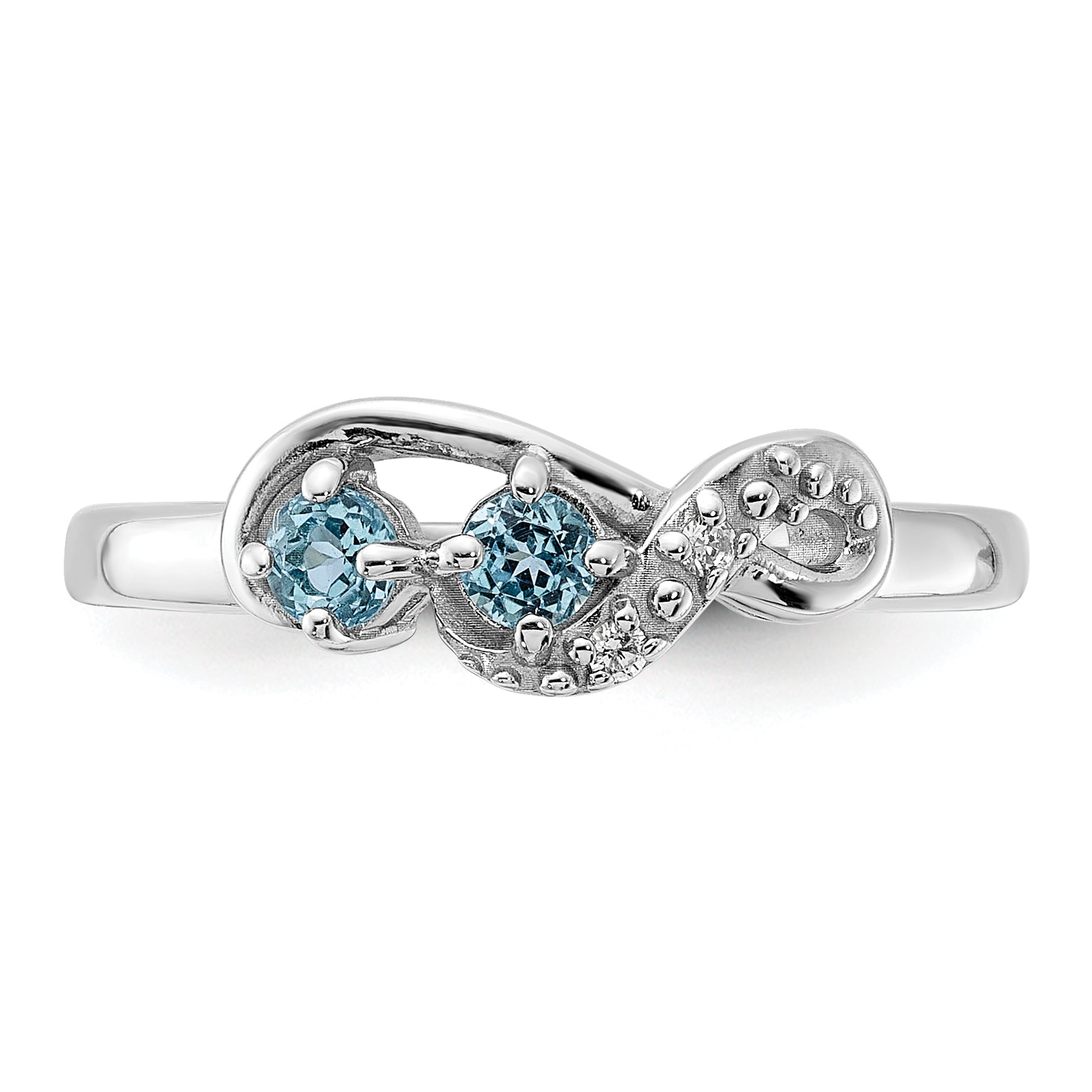 Sterling Silver Rhodium-Plated Light SwiSterling Silver Blue Topaz and Cubic Zirconi Swirl Ring