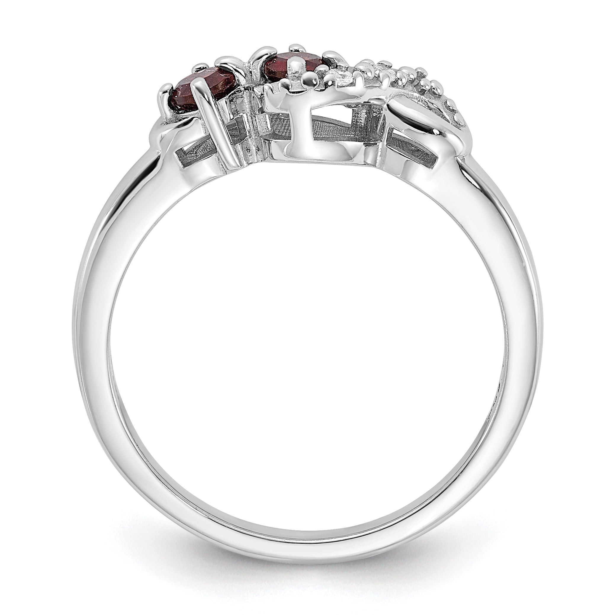 Sterling Silver Rhodium-plated Garnet and CZ Swirl Ring Secondary image