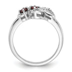 Sterling Silver Rhodium-plated Garnet and CZ Swirl Ring